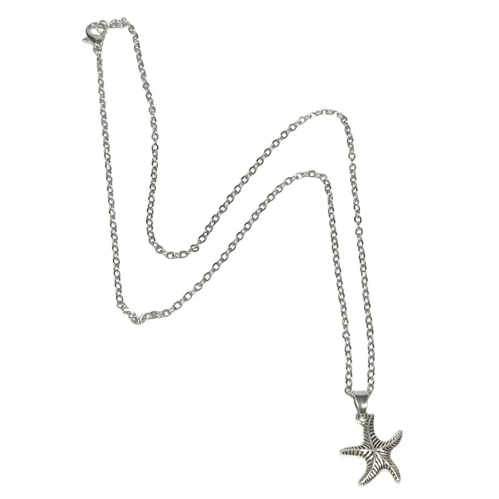 Puffy Starfish Pendant Necklace Dainty Silver Tone Ocean Beach Charm Minimalist